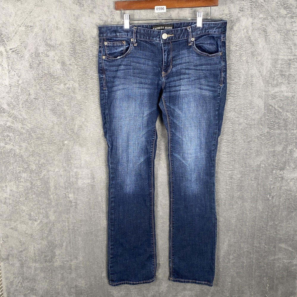 Express Jeans Women Barely Boot Cut Low Rise Dark Wash Sz 12